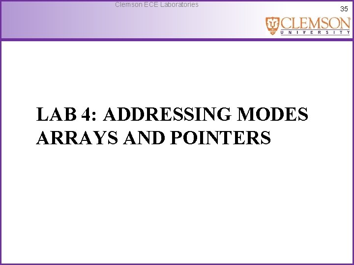 Clemson ECE Laboratories LAB 4: ADDRESSING MODES ARRAYS AND POINTERS 35 