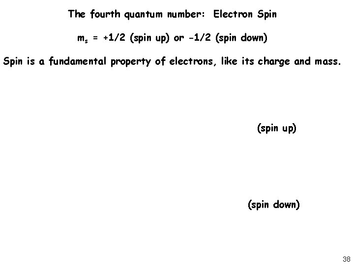 The fourth quantum number: Electron Spin ms = +1/2 (spin up) or -1/2 (spin