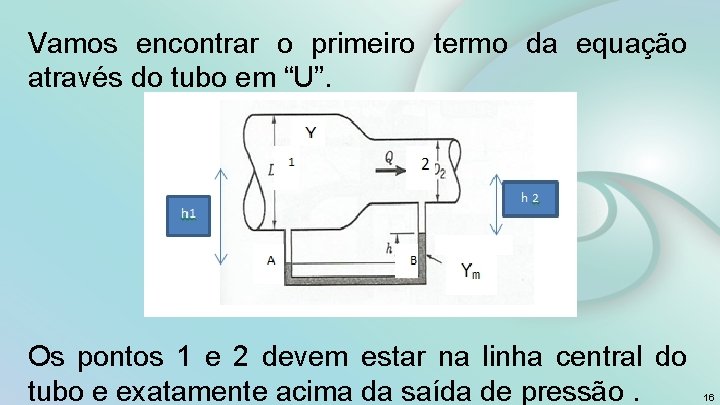 Vamos encontrar o primeiro termo da equação através do tubo em “U”. Os pontos