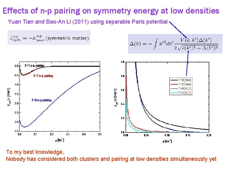 Effects of n-p pairing on symmetry energy at low densities Yuan Tian and Bao-An