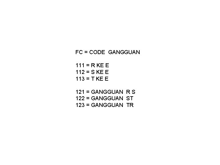 FC = CODE GANGGUAN 111 = R KE E 112 = S KE E