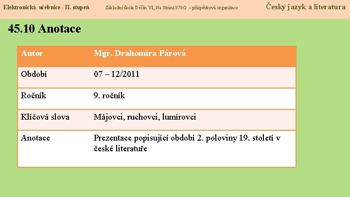 Elektronická učebnice - II. stupeň Základní škola Děčín VI, Na Stráni 879/2 – příspěvková