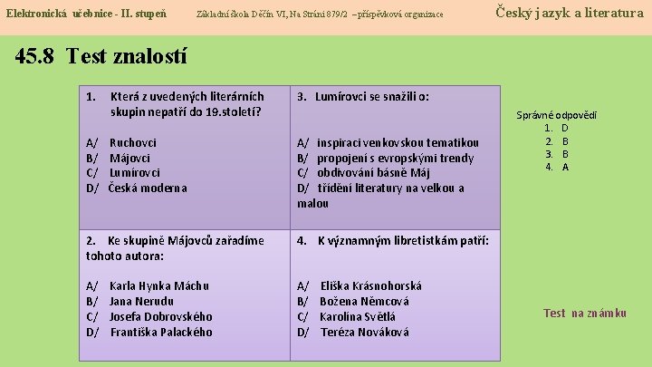 Elektronická učebnice - II. stupeň Základní škola Děčín VI, Na Stráni 879/2 – příspěvková