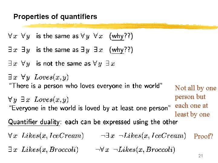 Properties of quantifiers Not all by one person but each one at least by