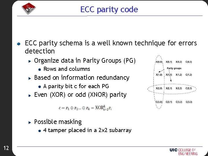 ECC parity code ECC parity schema is a well known technique for errors detection