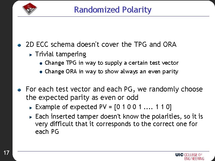 Randomized Polarity 2 D ECC schema doesn't cover the TPG and ORA Trivial tampering