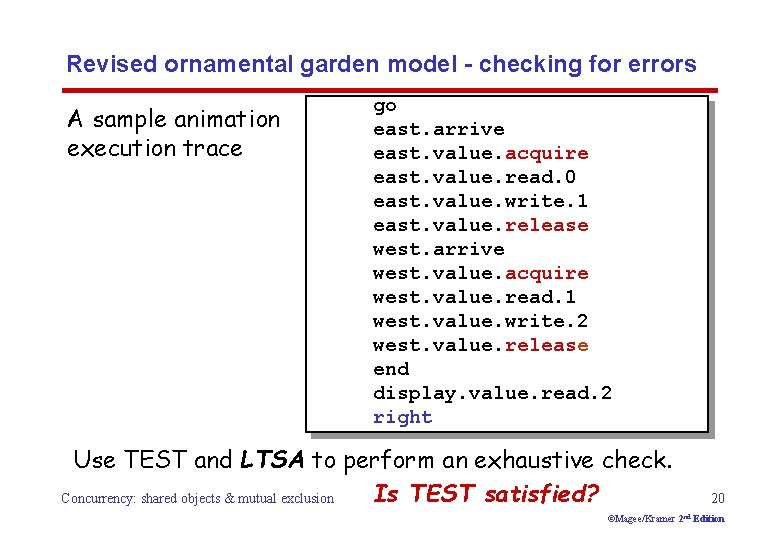 Revised ornamental garden model - checking for errors A sample animation execution trace go