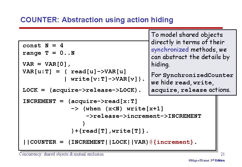 COUNTER: Abstraction using action hiding const N = 4 range T = 0. .