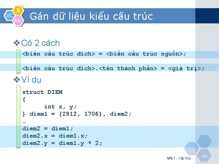 VC & BB Gán dữ liệu kiểu cấu trúc v Có 2 cách <biến