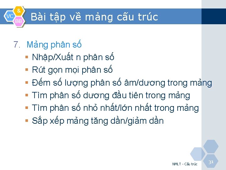 VC & BB Bài tập về mảng cấu trúc 7. Mảng phân số §