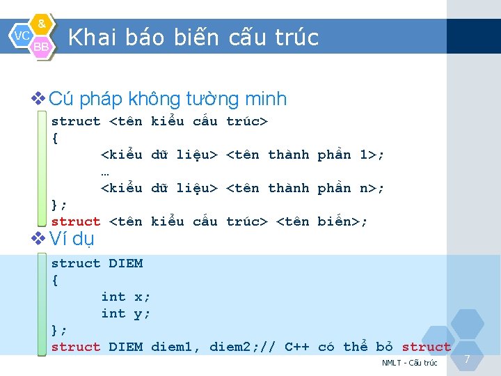 VC & BB Khai báo biến cấu trúc v Cú pháp không tường minh