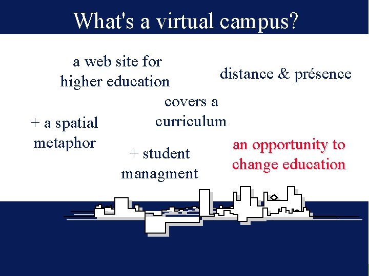 What's a virtual campus? a web site for distance & présence higher education covers