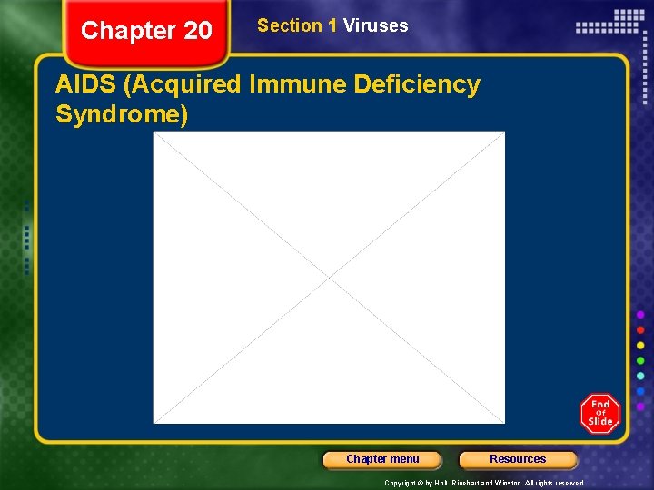 Chapter 20 Section 1 Viruses AIDS (Acquired Immune Deficiency Syndrome) Chapter menu Resources Copyright