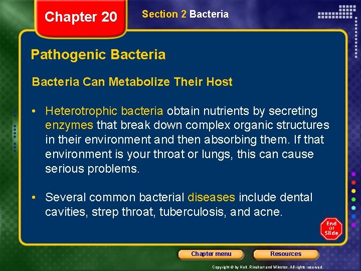 Chapter 20 Section 2 Bacteria Pathogenic Bacteria Can Metabolize Their Host • Heterotrophic bacteria