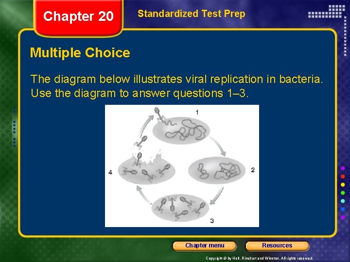 Chapter 20 Standardized Test Prep Multiple Choice The diagram below illustrates viral replication in