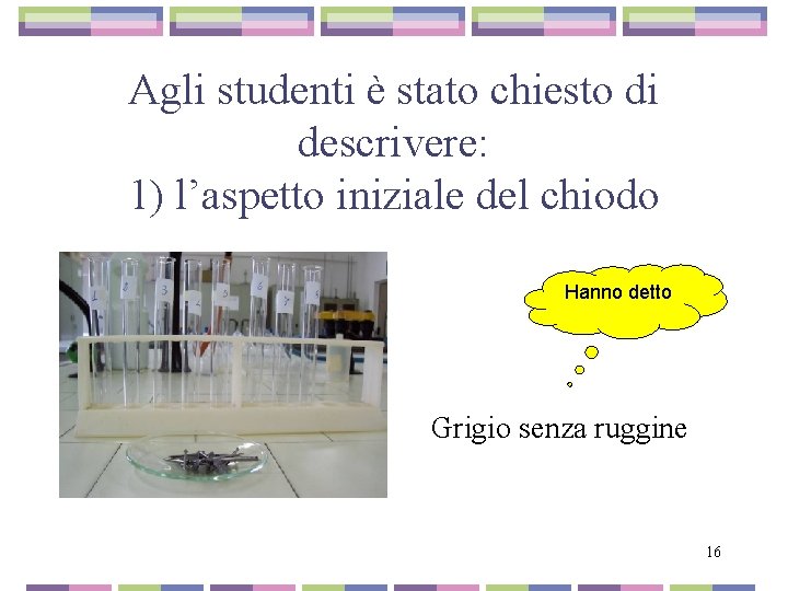 Agli studenti è stato chiesto di descrivere: 1) l’aspetto iniziale del chiodo Hanno detto