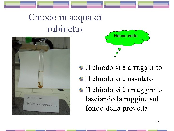 Chiodo in acqua di rubinetto Hanno detto Il chiodo si è arrugginito Il chiodo