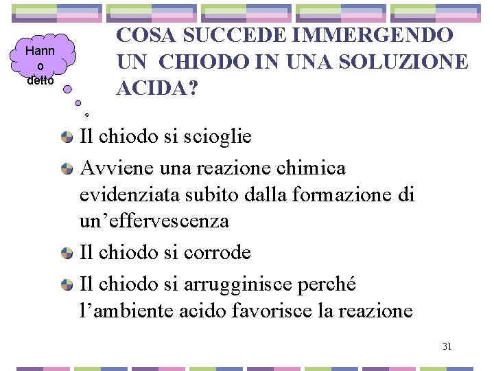 Hann o detto COSA SUCCEDE IMMERGENDO UN CHIODO IN UNA SOLUZIONE ACIDA? Il chiodo