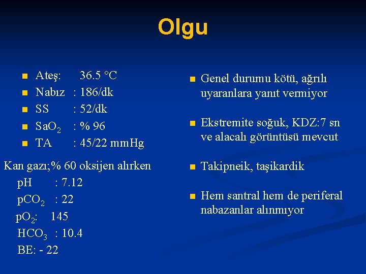 Olgu n n n Ateş: Nabız SS Sa. O 2 TA 36. 5 °C