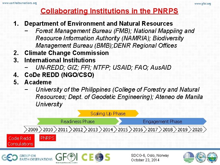 www. earthobservations. org www. gfoi. org Collaborating Institutions in the PNRPS 1. Department of