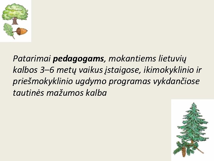 Patarimai pedagogams, mokantiems lietuvių kalbos 3– 6 metų vaikus įstaigose, ikimokyklinio ir priešmokyklinio ugdymo