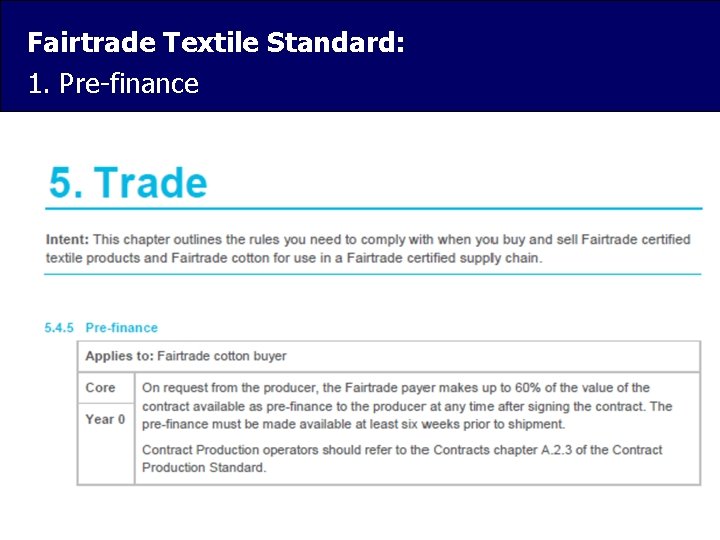 Fairtrade Textile Standard: 1. Pre-finance 