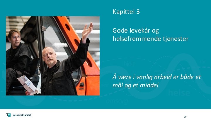 Kapittel 3 Gode levekår og helsefremmende tjenester Å være i vanlig arbeid er både