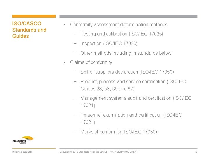 ISO/CASCO Standards and Guides § Conformity assessment determination methods − Testing and calibration (ISO/IEC