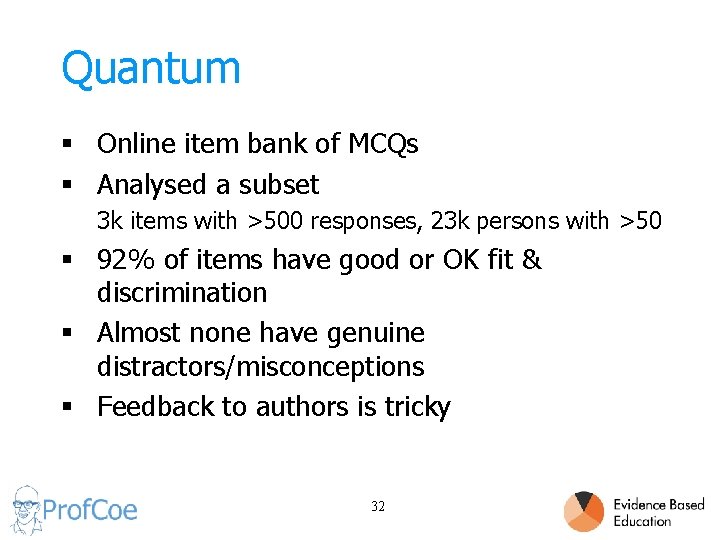 Quantum § Online item bank of MCQs § Analysed a subset 3 k items