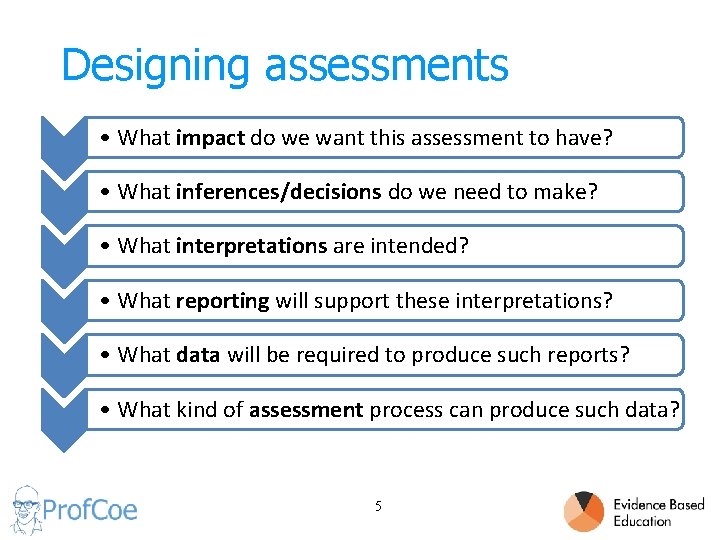 Designing assessments • What impact do we want this assessment to have? • What