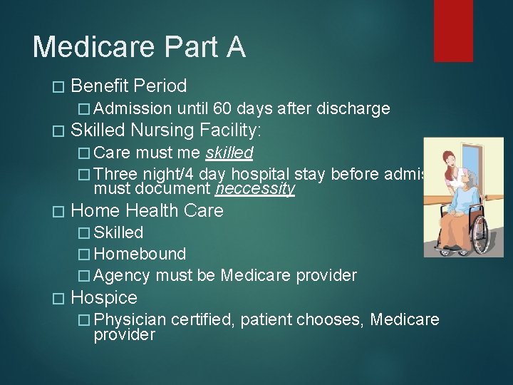 Medicare Part A � Benefit Period � Admission � Skilled until 60 days after