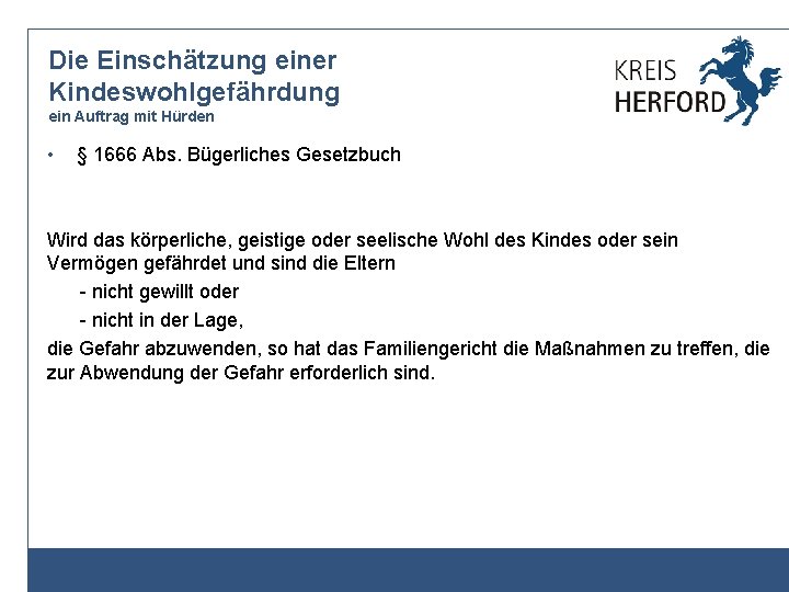 Die Einschätzung einer Kindeswohlgefährdung ein Auftrag mit Hürden • § 1666 Abs. Bügerliches Gesetzbuch