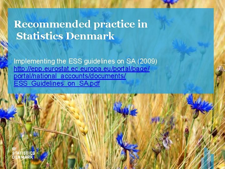 Recommended practice in Statistics Denmark Implementing the ESS guidelines on SA (2009) http: //epp.