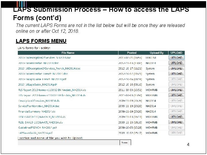 LAPS Submission Process – How to access the LAPS Forms (cont’d) The current LAPS