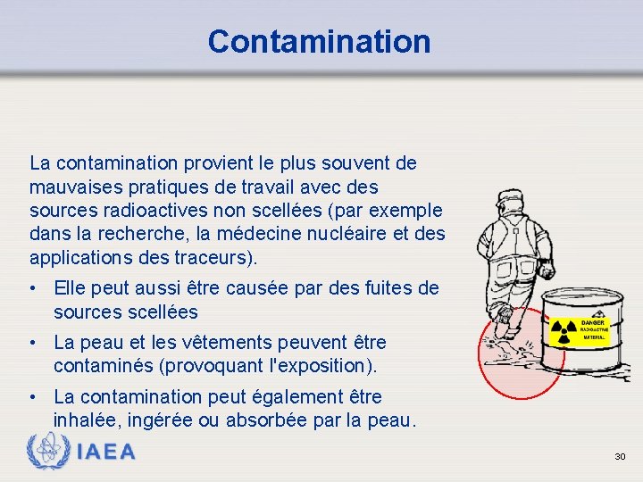 Contamination La contamination provient le plus souvent de mauvaises pratiques de travail avec des