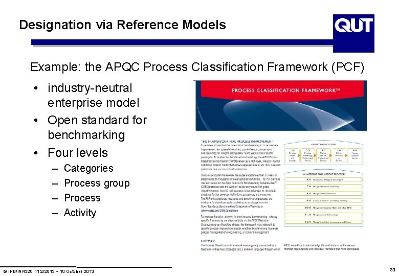Designation via Reference Models Example: the APQC Process Classification Framework (PCF) • industry-neutral enterprise Designation via Reference Models Example: the APQC Process Classification Framework (PCF) • industry-neutral enterprise