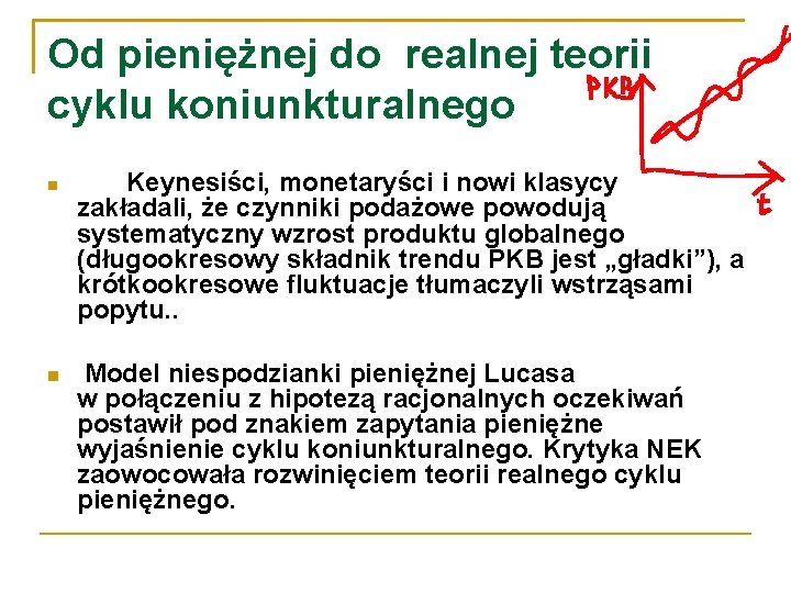 Od pieniężnej do realnej teorii cyklu koniunkturalnego Keynesiści, monetaryści i nowi klasycy zakładali, że