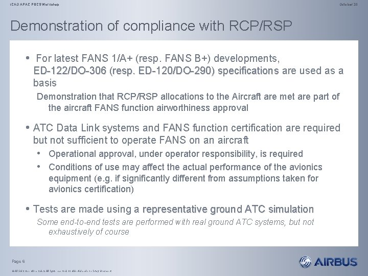 ICAO APAC PBCS Workshop October 20 Demonstration of compliance with RCP/RSP • For latest