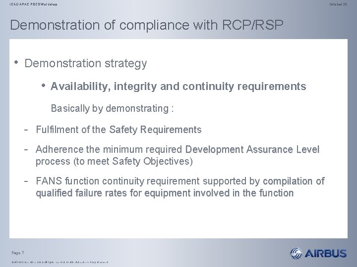 ICAO APAC PBCS Workshop Demonstration of compliance with RCP/RSP • Demonstration strategy • Availability,