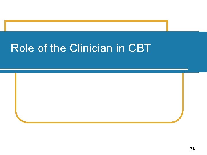 Role of the Clinician in CBT 78 