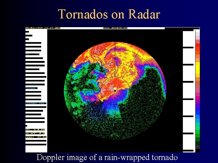 Tornados on Radar Doppler image of a rain-wrapped tornado 