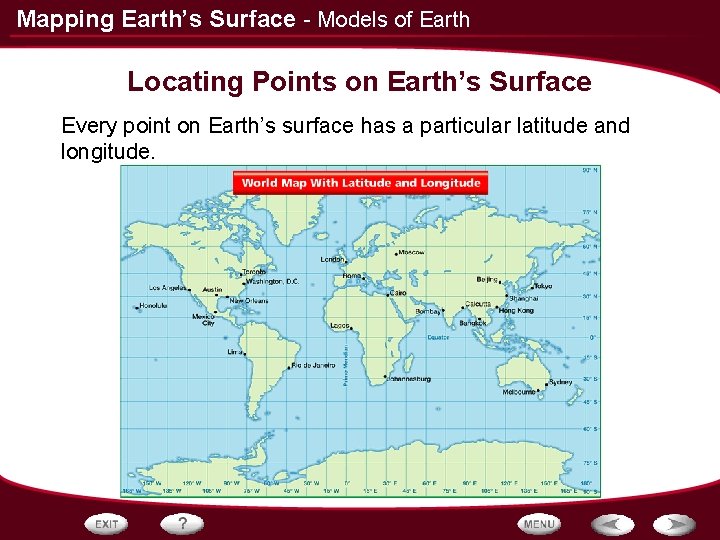 Mapping Earth’s Surface - Models of Earth Locating Points on Earth’s Surface Every point