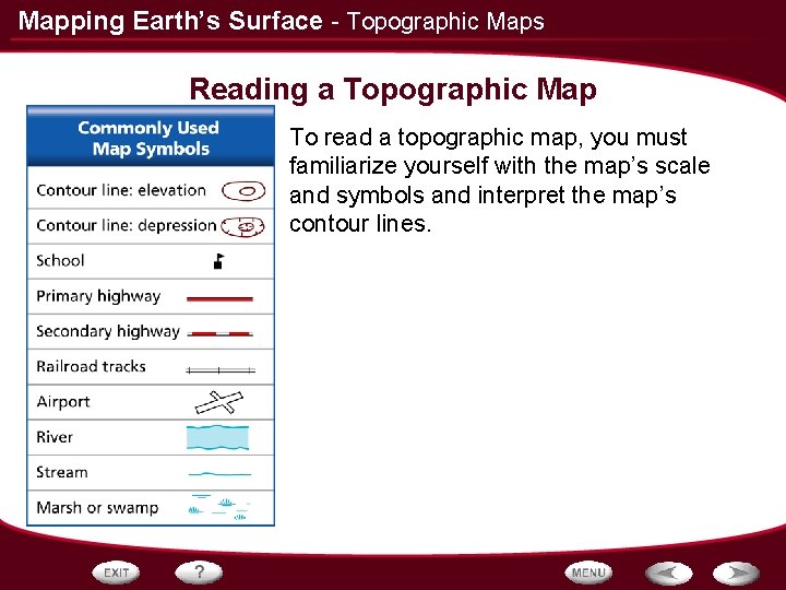 Mapping Earth’s Surface - Topographic Maps Reading a Topographic Map To read a topographic