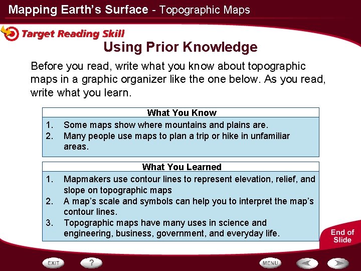 Mapping Earth’s Surface - Topographic Maps Using Prior Knowledge Before you read, write what