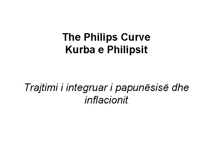 The Philips Curve Kurba e Philipsit Trajtimi i integruar i papunësisë dhe inflacionit 