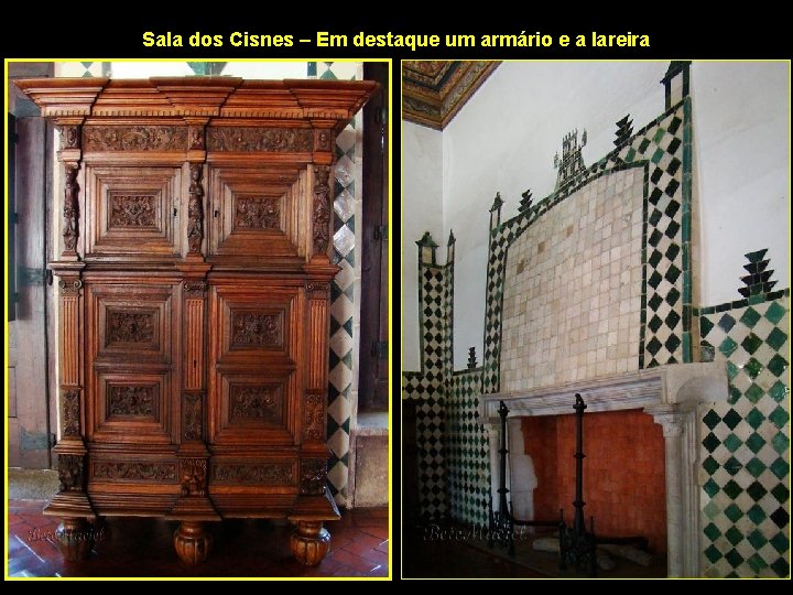 Sala dos Cisnes – Em destaque um armário e a lareira 