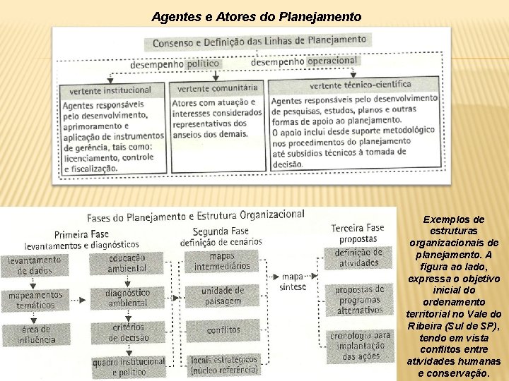 Agentes e Atores do Planejamento Exemplos de estruturas organizacionais de planejamento. A figura ao