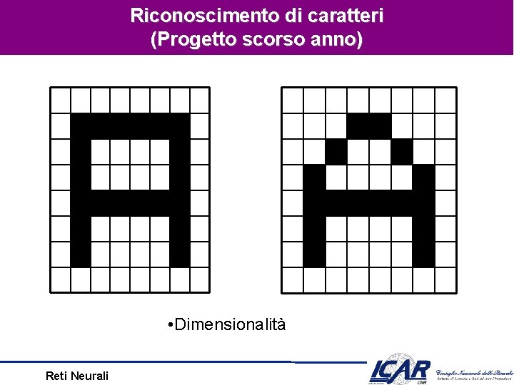 Riconoscimento di caratteri (Progetto scorso anno) • Dimensionalità Reti Neurali 