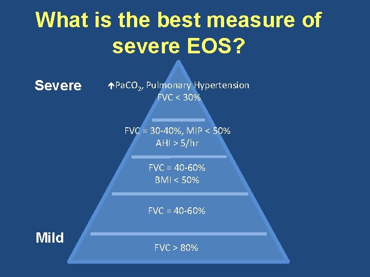 What is the best measure of severe EOS? Severe Pa. CO 2, Pulmonary Hypertension