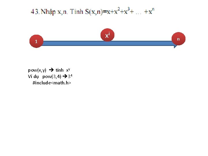 1 pow(x, y) tính xy Ví dụ pow(3, 4) 34 #include<math. h> xi n